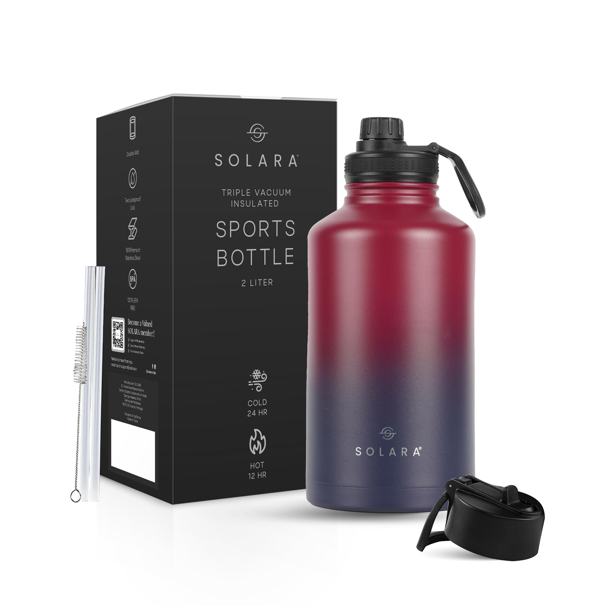 SOLARA Insulated Water Bottle 2000ml, Hot Water Bottle, Thermosteel Water Bottles for Travel, Home, Office, School, Gym, Adults, Water Bottle Hot and Cold, Sipper Bottle, Dark Intentions