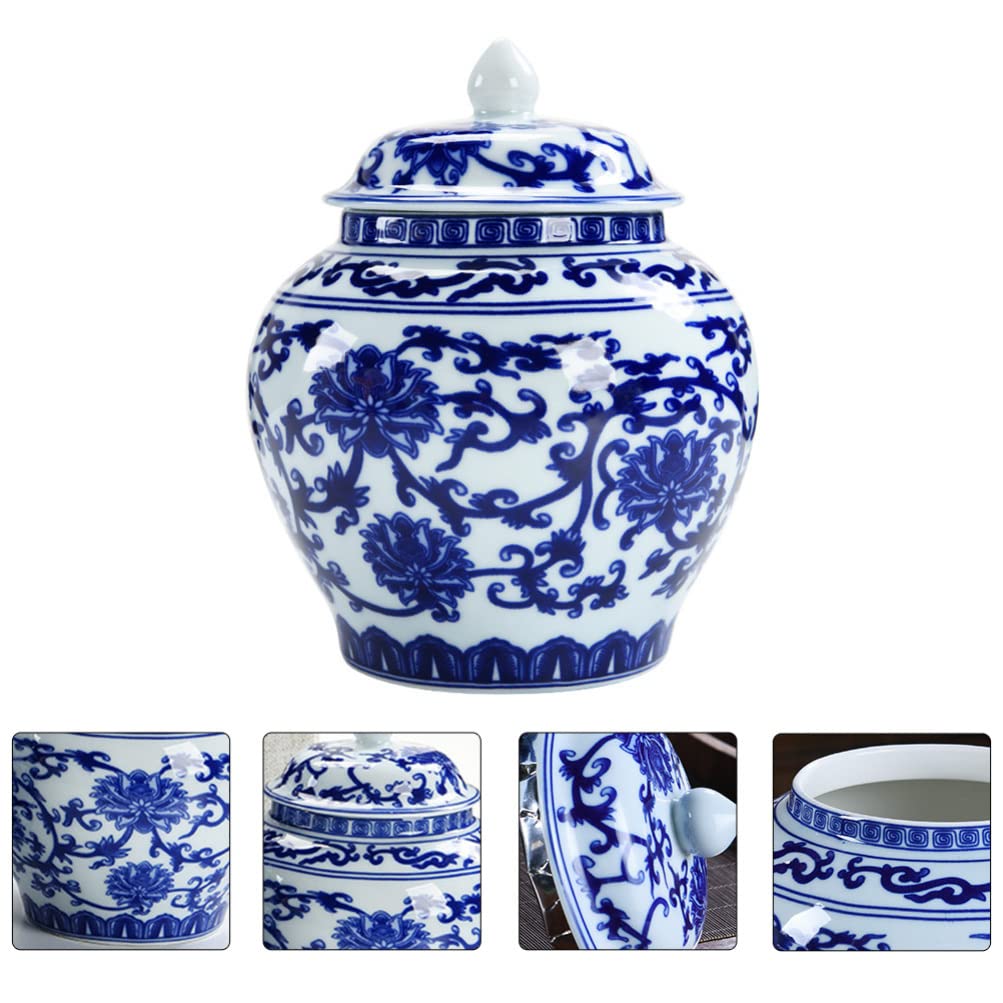 zuccheriera, Barattolo da tè in ceramica, barattolo in porcellana bianca blu: contenitore cucina in di sfuso in classica cinese(Wit)