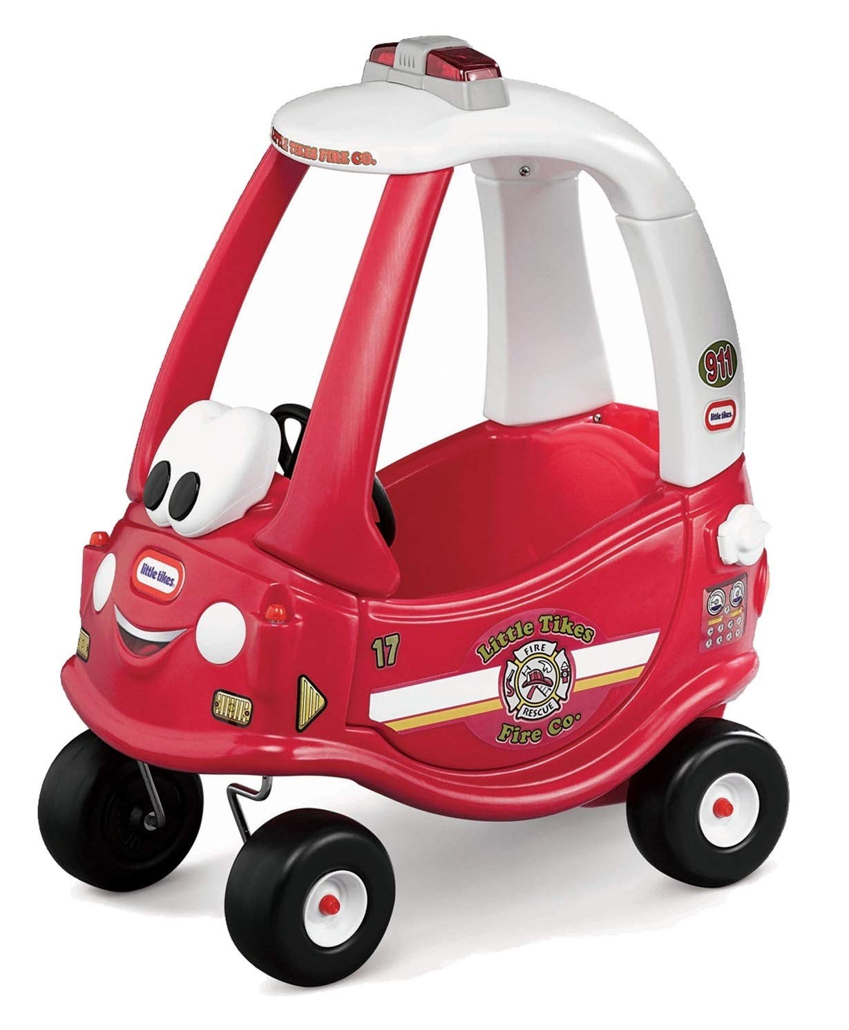 Little Tikes Cozy Coupe Fire Ride 'n Rescue, Correpasillos de empuje con claxon, botón de arranque, tapa de gasolina, 18+ meses