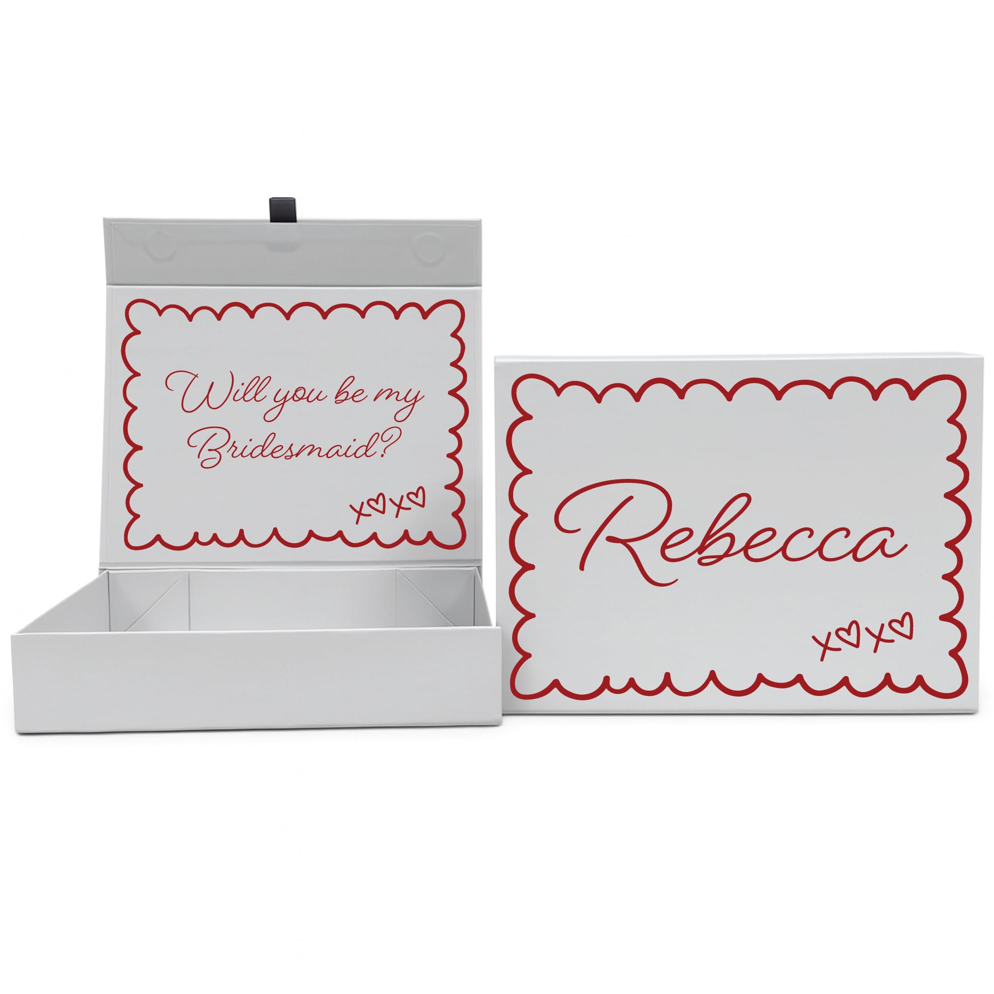 COOKIES AND KOALAS Personalised Grey Bridesmaid Gift Box – Custom Text – Scallop Design – Bridal Party – Large 22x34x7cm