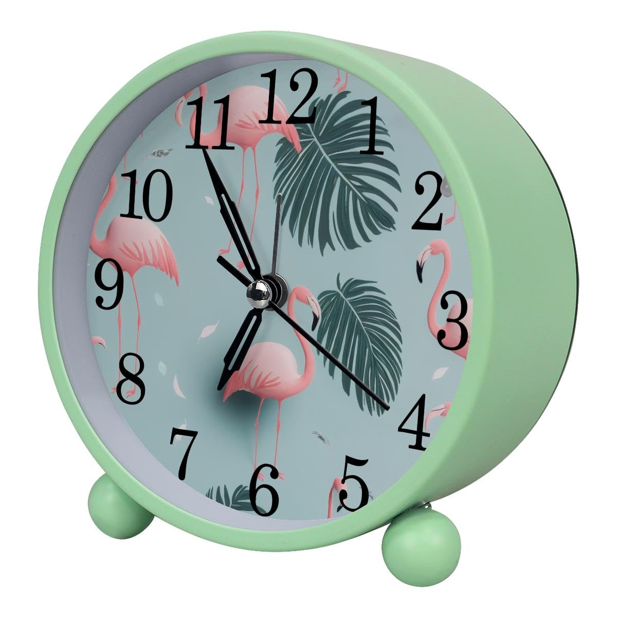 Luoweisi Alarm Clock Flamingos, Silent Non-Ticking with Night Light, Round Metal Alarm Clock for Office, Battery Operated, Bedroom, Elderly, Adults, Children, Student Gifts