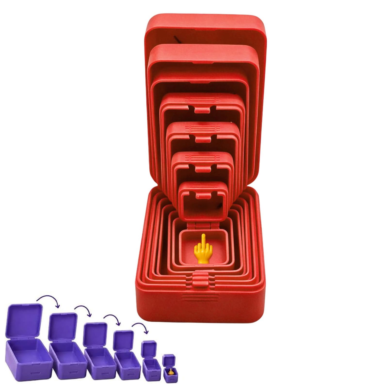 Surprise Prank Box, 6 Layer Nesting Gift, Neverending Middle Finger Fun