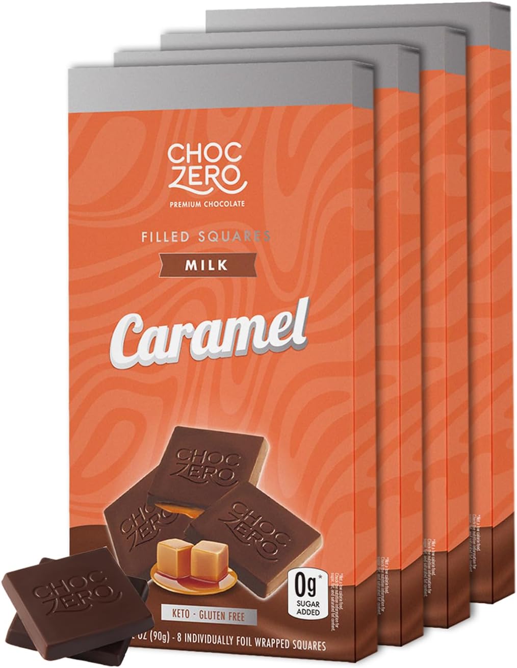 ChocZero Sugar Free Milk Chocolate Squares with Zero Sugar Caramel Filling - Gluten Free Chocolates - Healthy Keto Snacks (3 bags, 30 snack pieces), 10.5 Ounce