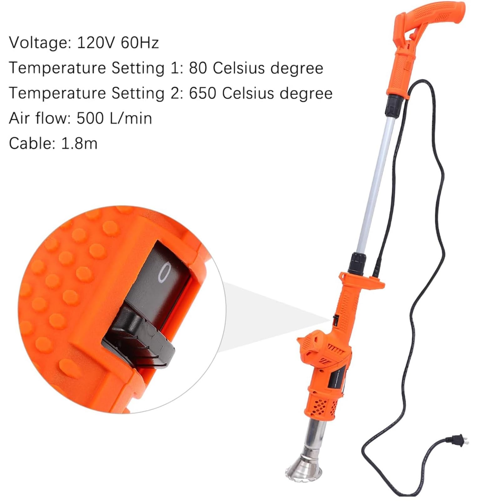 Désherbeur électrique thermique, outil de désherbage portable à air chaud avec 2 buses, câble de 177,8 cm, désherbeur de jardin facile à utiliser pour un contrôle efficace des mauvaises herbes