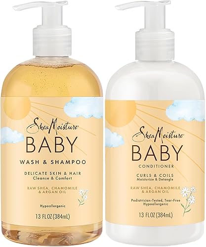 SheaMoisture Baby Body Wash & Shampoo + Curls & Coils Conditioner, 13 Oz Ea | Baby Essentials Chamomile Wash & Shampoo + Conditioner | Tear-Free, Hypoallergenic, Pediatrician-Tested Baby Care Products