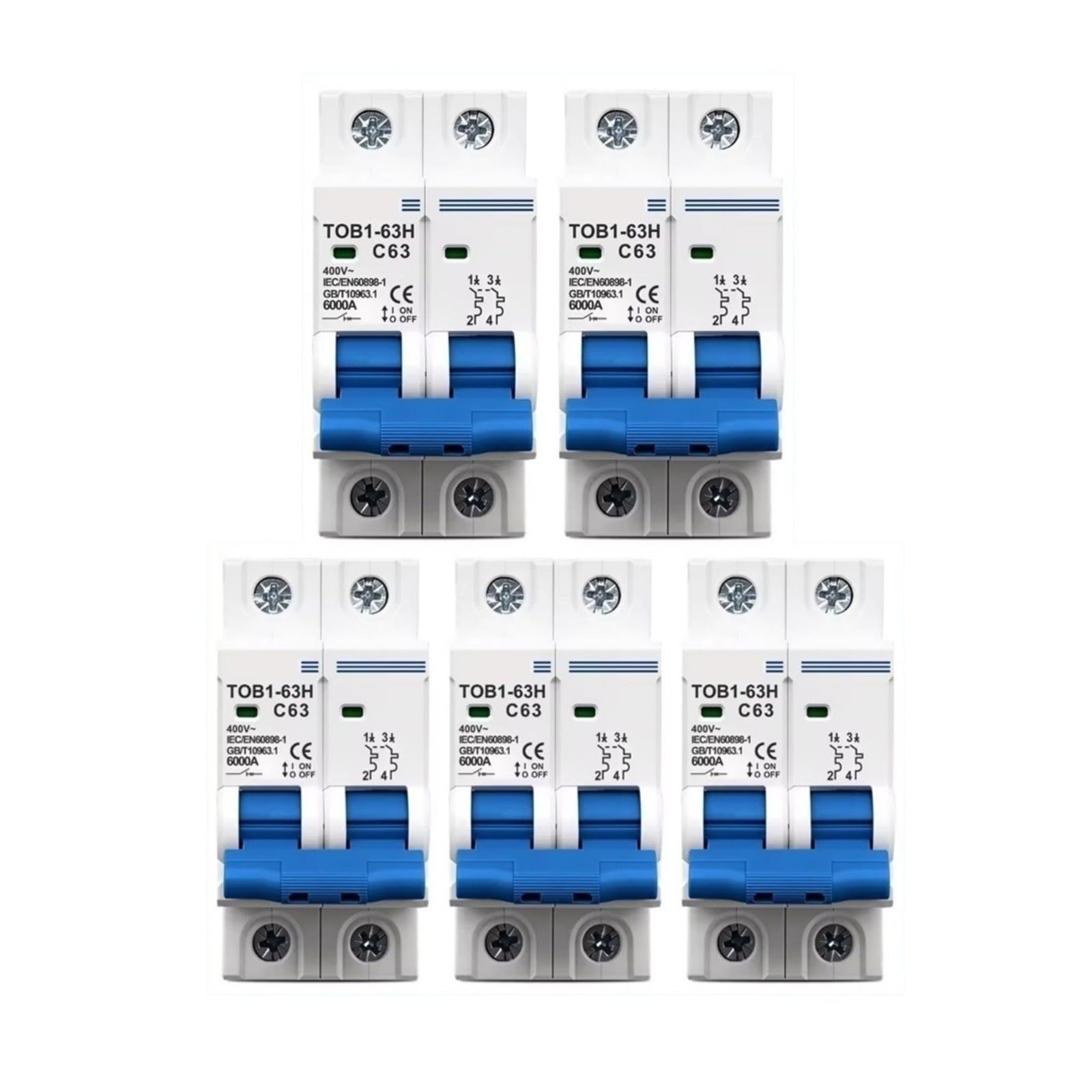 AC MCB 5 sztuk, 2P typ C 230/400 V ~ 50/60 Hz wyłącznik