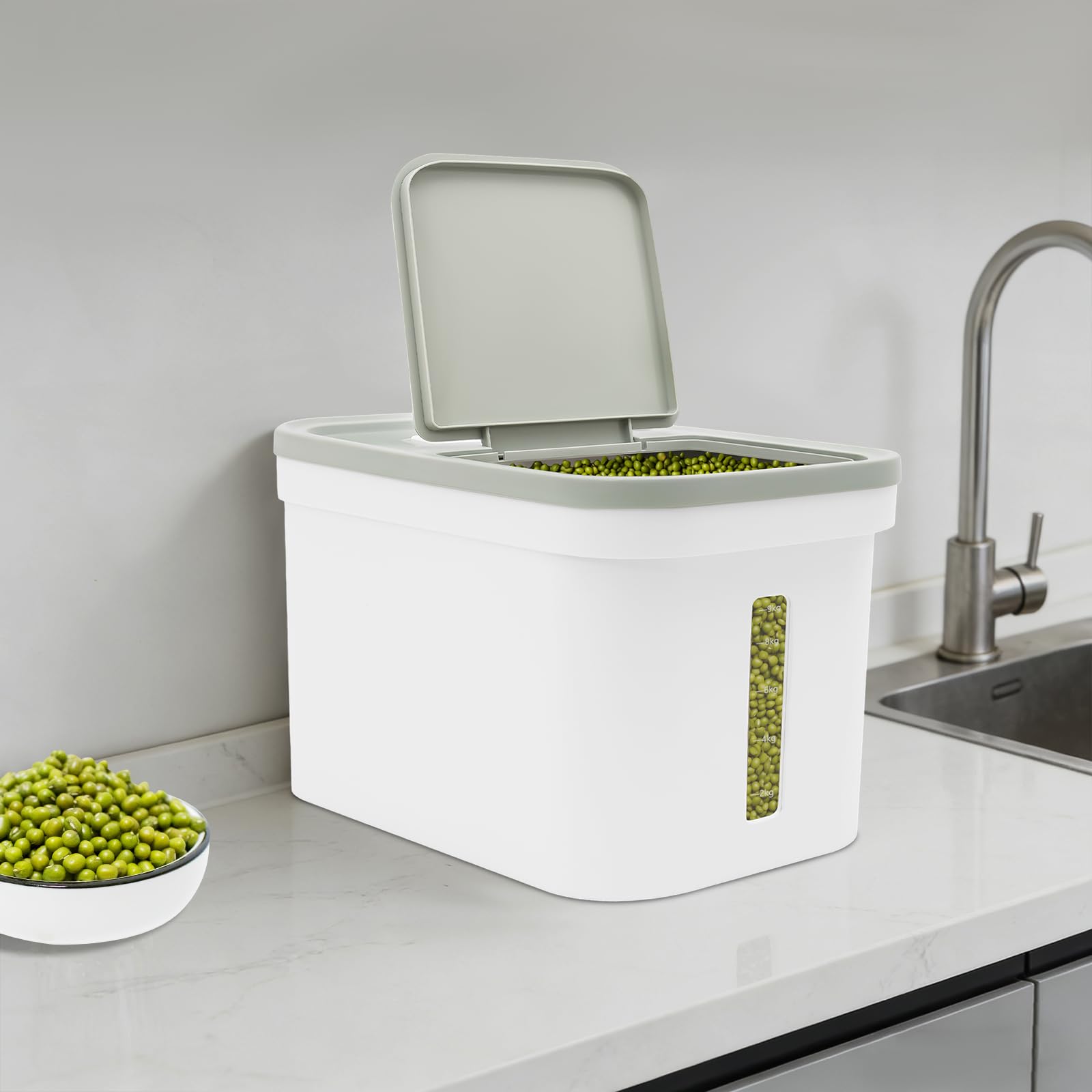 Récipient à riz hermétique - Capacité de 10 kg - Pour aliments - En polypropylène - Grand récipient à riz avec fenêtre de visualisation et verre doseur - Récipient hermétique