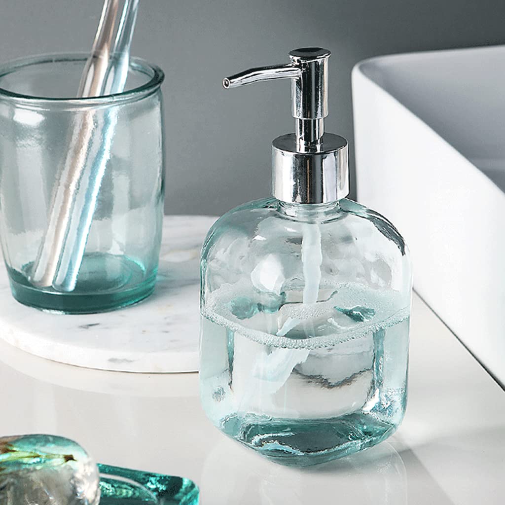 Dispenser di Sapone in Vetro Adatto per Il Piano di Lavoro del Bagno, Cucina con Pompa, Set di Dispenser di Sapone Liquido per Il Bagno Ricaricabile, flacone co