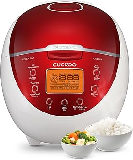 CUCKOO CR-0655F Micom Rice Cooker & Warmer, 6 Cups, LCD-Display 11-Menu Options, Turbo, Mixed, and Brown/GABA, Porridge, Steam MultiCook, My Mode, 16-Various Cooking Methods, Plastic, Red/White