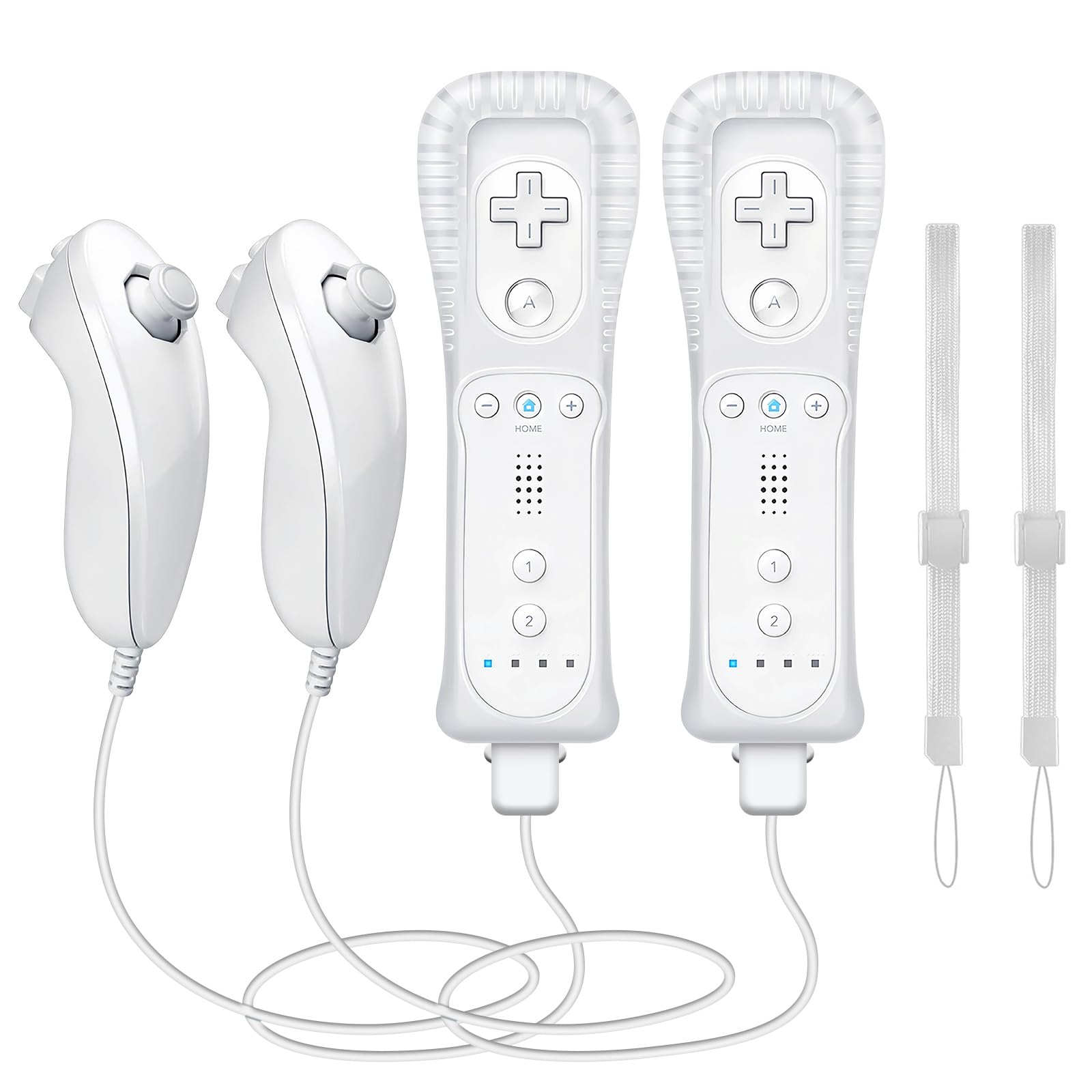 CLVIZCXOM (2 set / 8 pezzi!) Telecomando Twin Pack compatibile con console Nintendo Wii/Wii U: 2 telecomandi + 2 joystick analogici + 2 custodie + 2 bracciali, con Motion Plus (bianco e bianco)