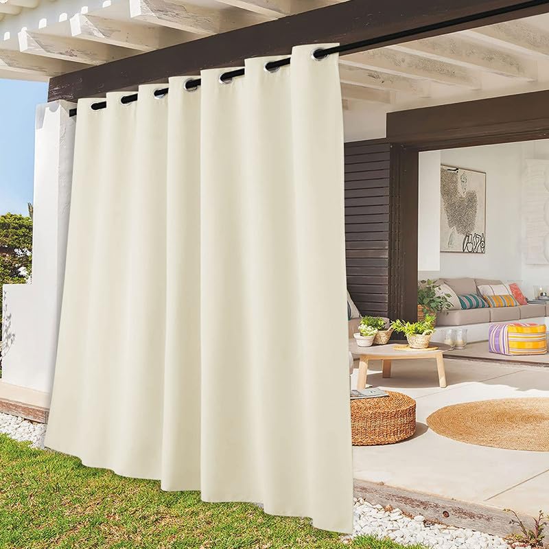 Rideau d’extérieur résistant aux intempéries avec protection solaire et œillets, imperméable et occultant, pour pavillon, balcon, maison de plage, taille personnalisée - 1 pièce, beige, l x H