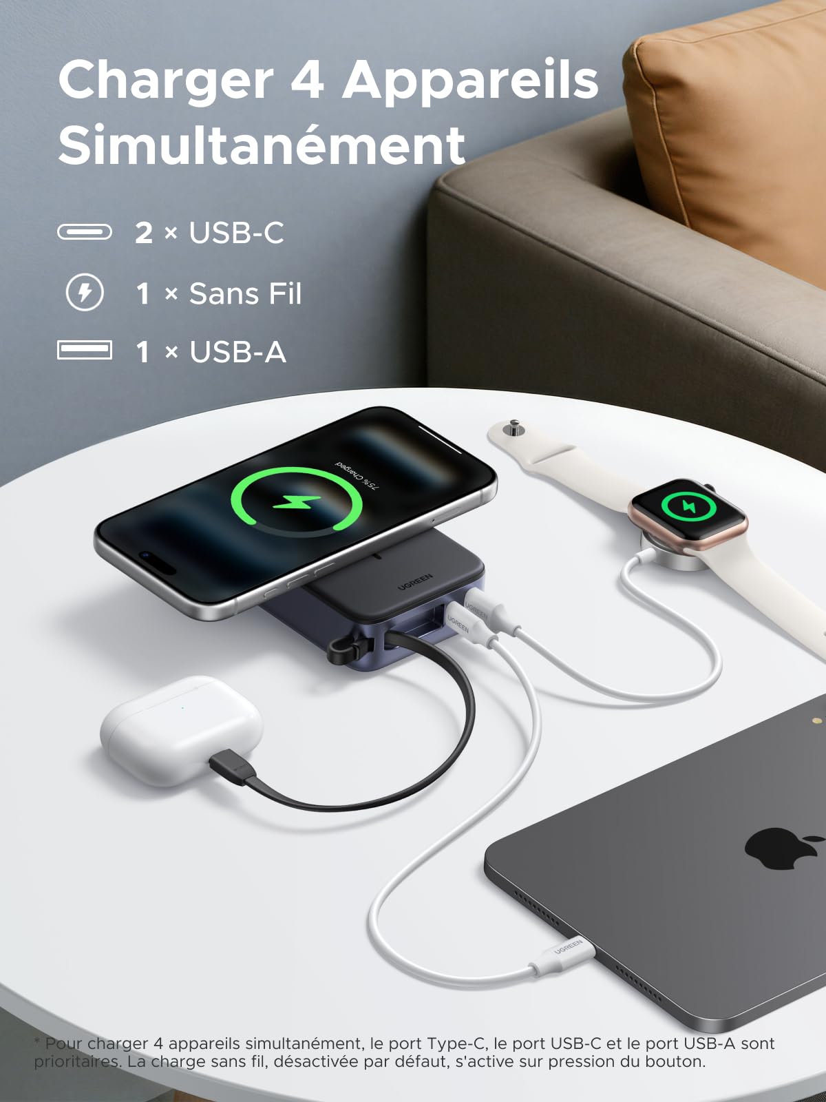 UGREEN Zapix Qi2 15W Batterie Externe MagSafe 20000mAh Power Bank USB C 30W