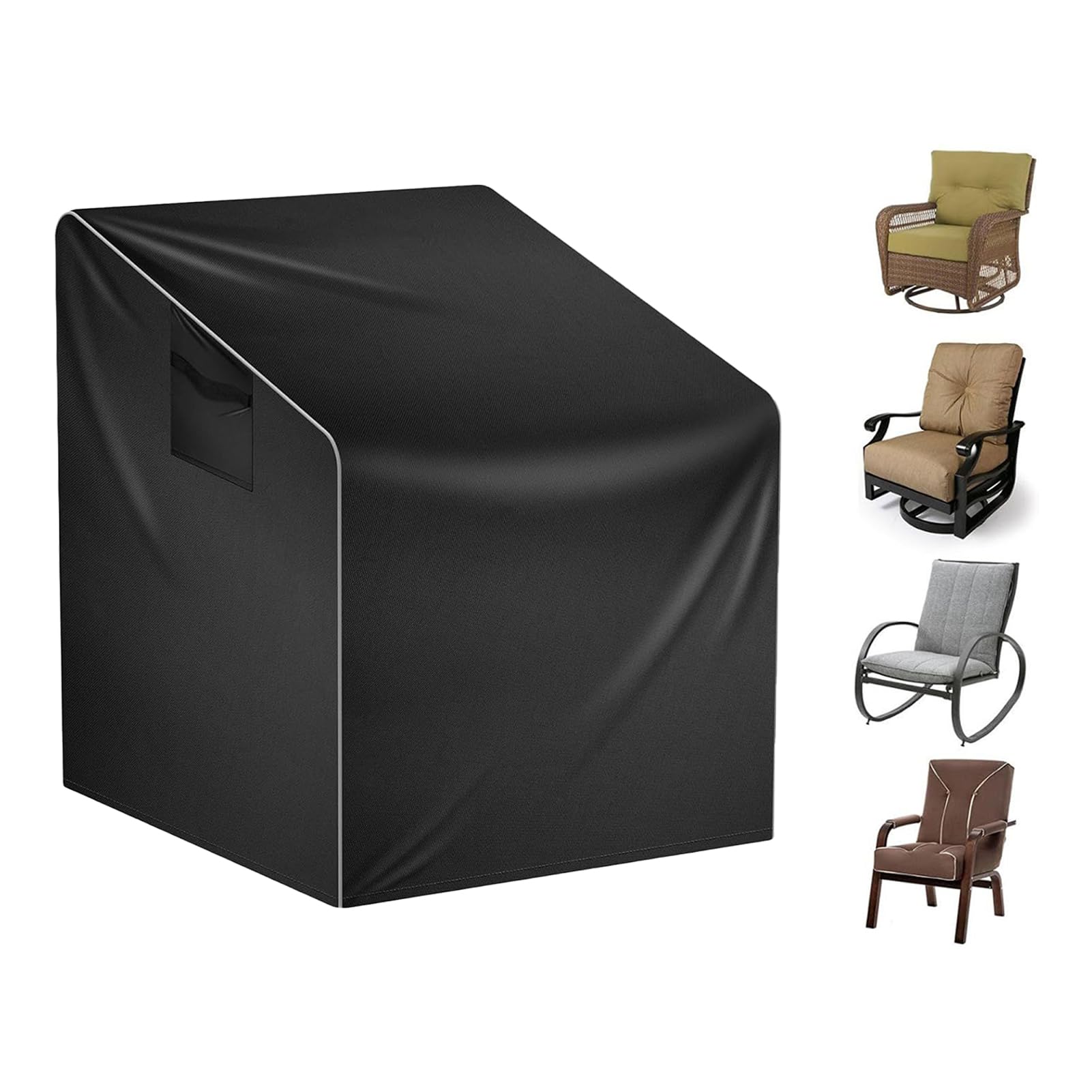 Garden Chair Covers, Windproof Anti-UV Oxford Fabric Patio Rocking Chair Cover, Stackable Outdoor Furniture Cove-rs, For Garden Lawn Stacking Chairs Armchair, Black, 3 Size (83.8x88.9x97.8cm)