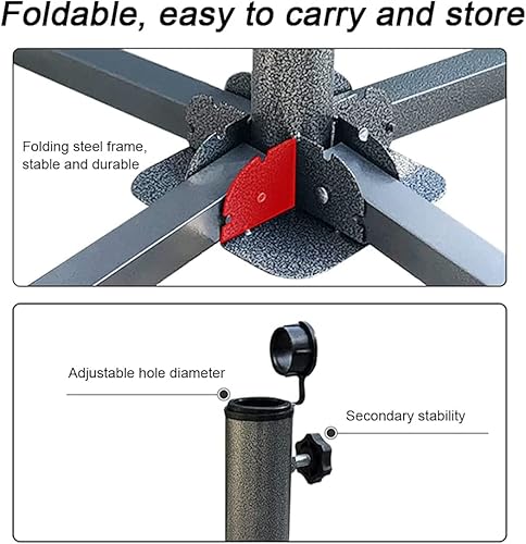 نوايو حامل قاعدة مظلة فناء قابل للطي، دعامة حامل مظلة من الحديد المقوى، مرساة شمسية محمولة في الهواء الطلق للحديقة والشرفة وصيد الأسماك على الشاطئ والرصيف والقارب وطاولات النزهات