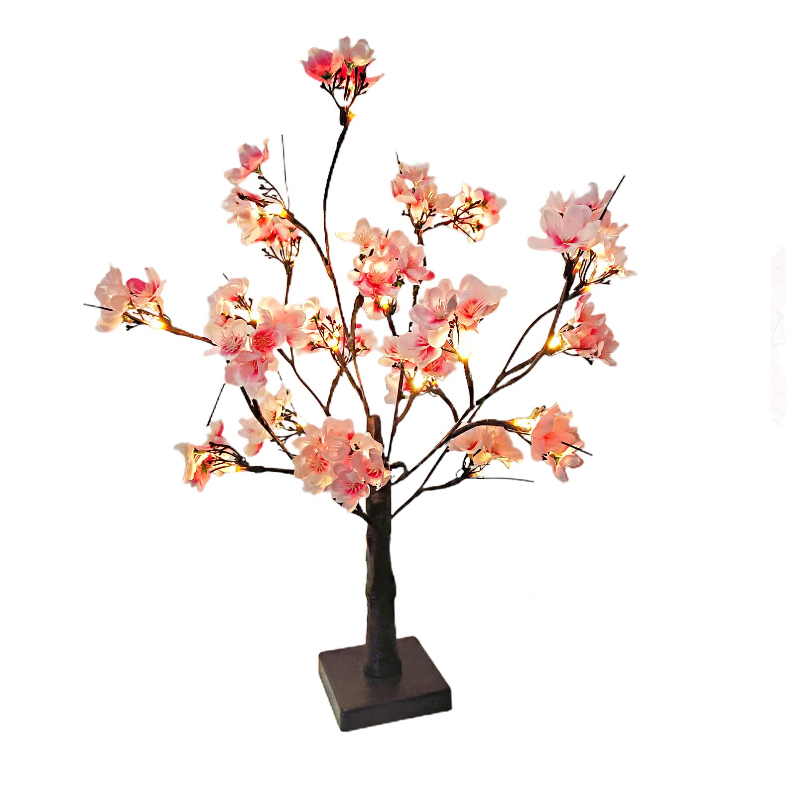 BestAlice 22inch Artificial Flowers Fairy Branch Light, 24 LEDs Cherry Blossom Tree Night Light Desk Top Bonsai Lamp, Lighted Twig Branches Cherry Blossom Light for Christmas Bedroom Home Decor, Pink