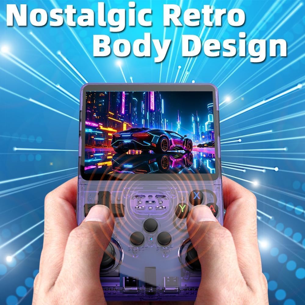 R36S Retro Handheld Game Console 128G - Schermo IPS da 3,5” con oltre 40000 giochi classici Lettore di videogiochi tascabile Open Source Linux OS con batteria da 3500mAh (lilla)