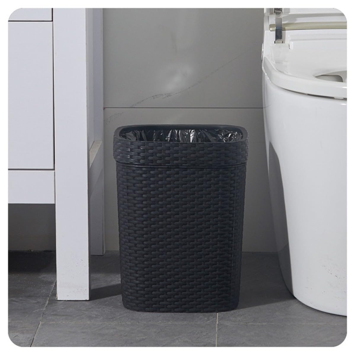 Tofficu Contenitore la Spazzatura Domestico 14l in Plastica Nero, Cestino per Carta Straccia senza Coperchio, Bidone Robusto per Camera da Letto e Ufficio