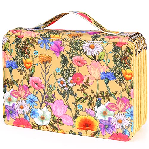 Image of Vomgomfom 252 Slots Pencil Case 5-Layer PU Leather, Handle, Yellow Rose