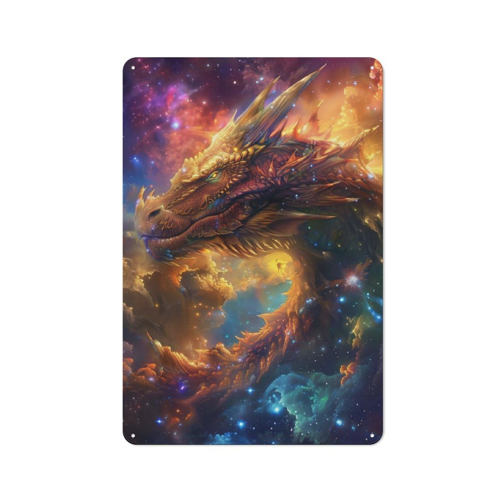 Junmoney Cosmic Dragon Blaze Rustic Metal Sign 30X20cm Featuring For Hallway Wall, For Collectors Decorating Hallways And Entrance Areas