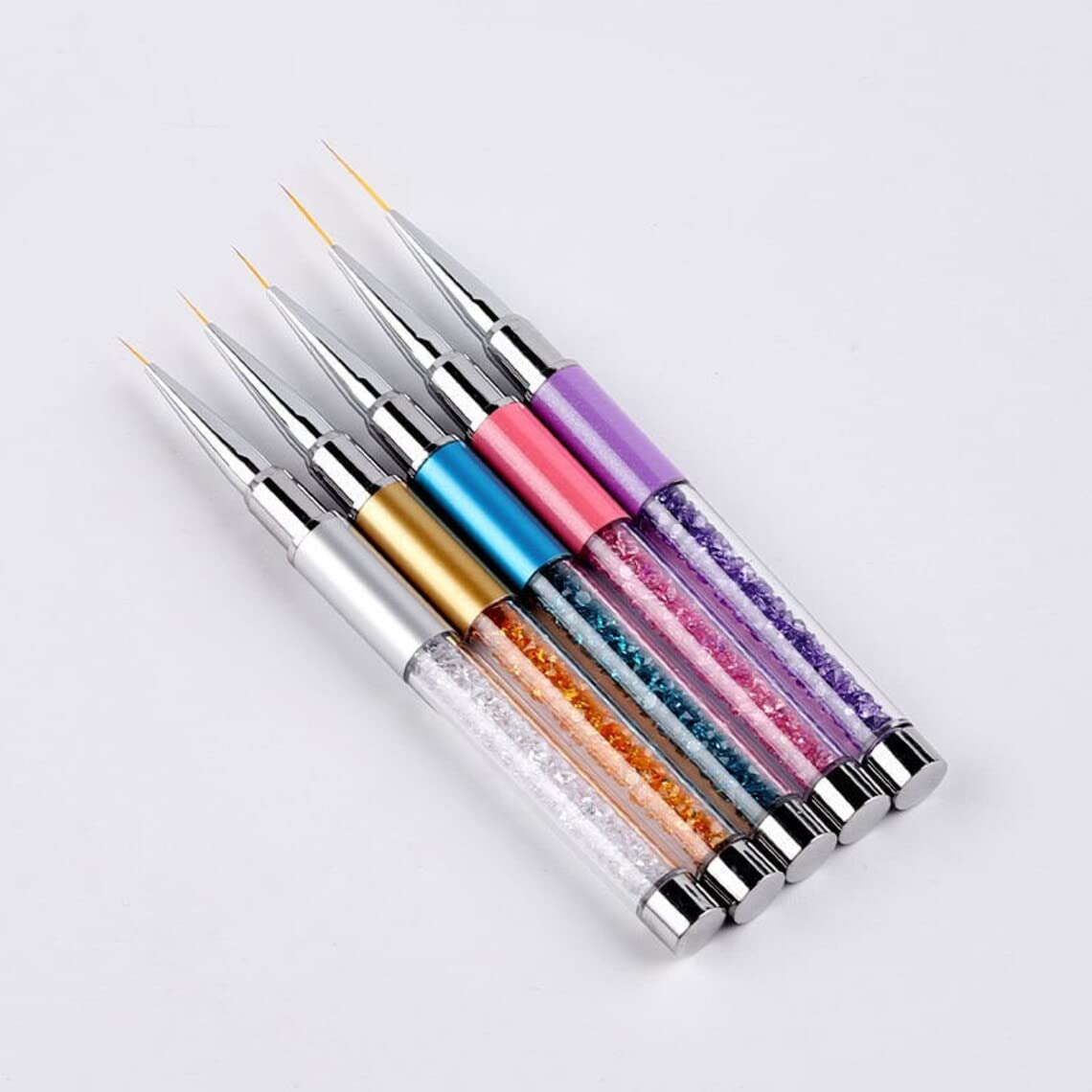 Jubilant 5pcs Nail Art Liner Brushes, Nails Gel Polish Painting Nail Art Design Brush Pen Set With Rhinestone Handle, Nail Dotting Painting Drawing Pen Sizes 7 9 11 15 18 mm-picture-3