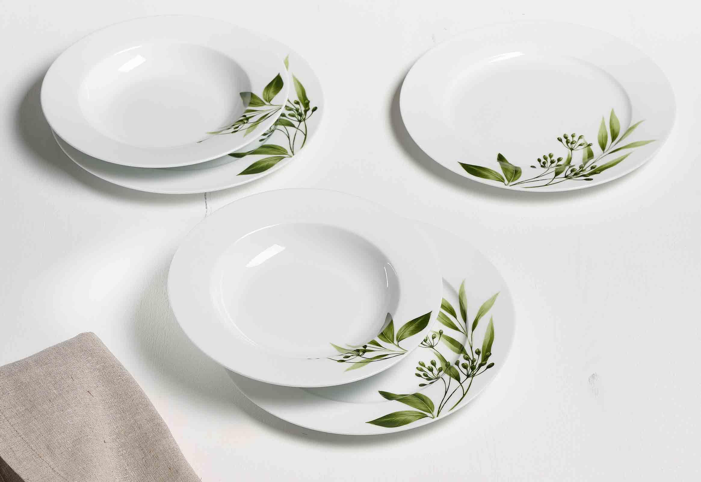Ritzenhoff & Breker Evora Espressotassen mit Untertassen 6er Set, 100 ml, Zweig- und Blattmotive, Porzellan, Spülmaschinengeeignet, Weiß-Grün