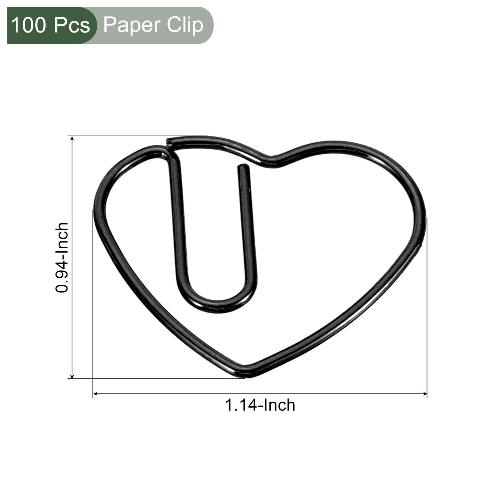YOKIVE 100 Pcs Paper Clip, Heart-Shaped Clips, Keep Table Neat, Great for Office Art, Home, Daily Use (Black, 1.1-inch) - Image 2