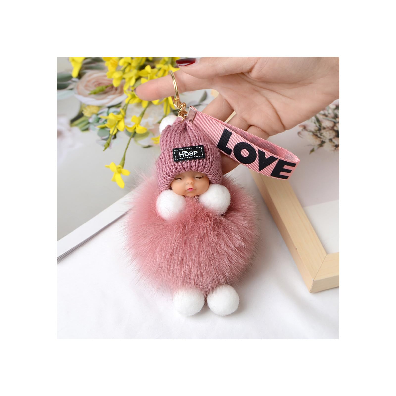 MayDONG Porte-clés mignon en peluche bébé endormi avec clip pour sac à dos, décoration de sac à dos, cadeau pour garçons et filles