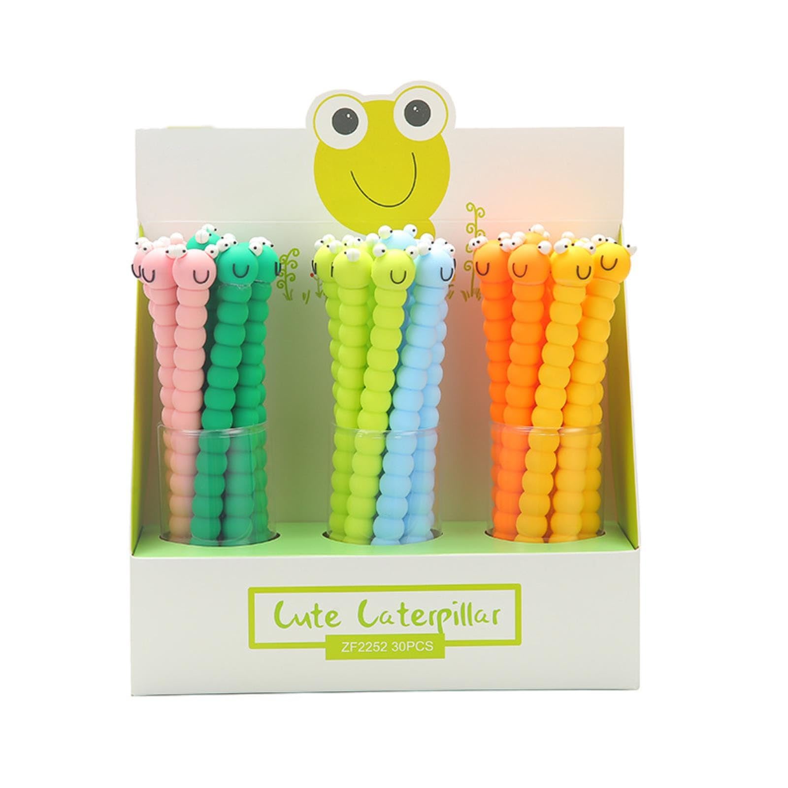 Joucien 6pc-0.5mm Cute Silicone Colorful Caterpillar Neutral Pen Cartoon Insect Quick Dry Neutral Pen-Blue