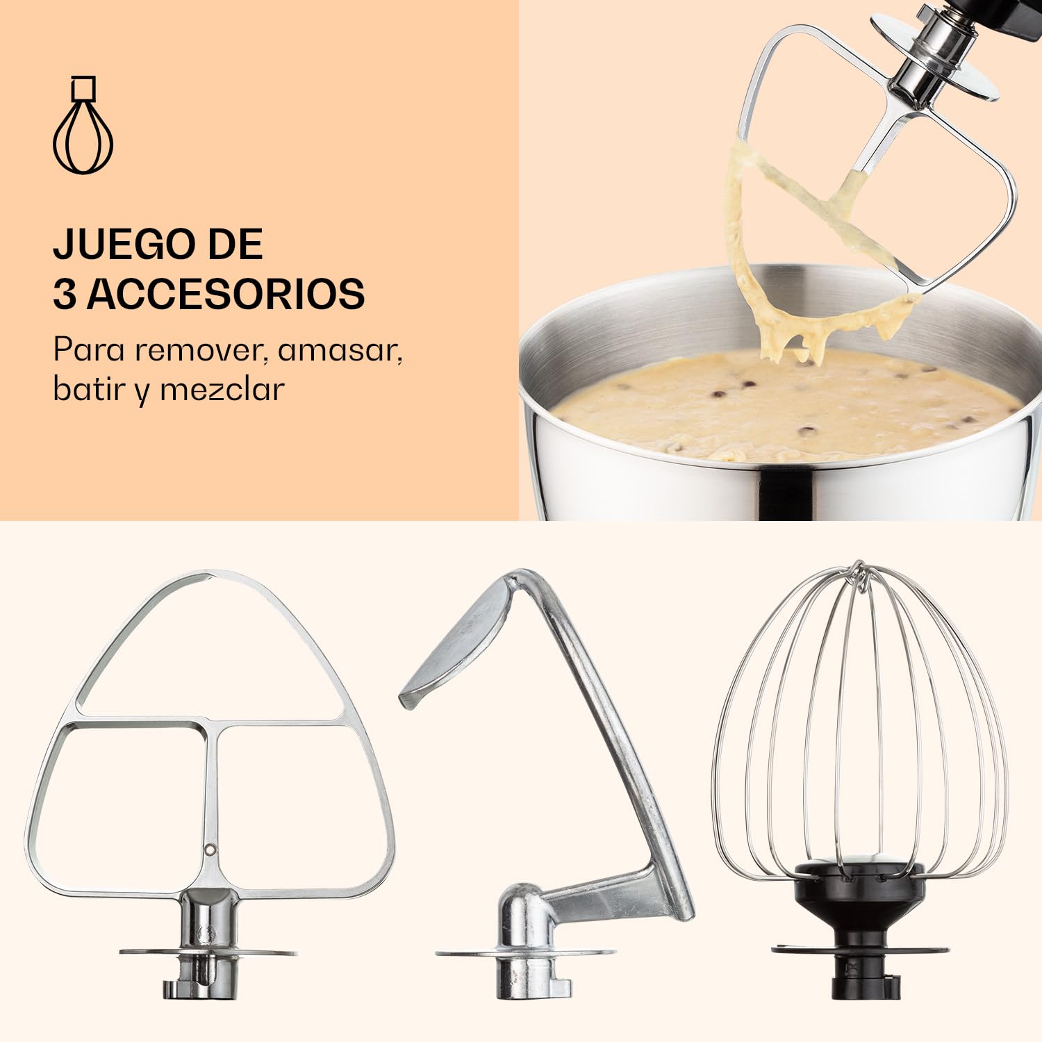 Klarstein Bella Batidora Amasadora – Robot de Cocina con 6 Velocidades, 1200 W de Potencia, Bol de Acero Inoxidable, Función Pulso, Sistema Planetario, 3 Accesorios, Rojo