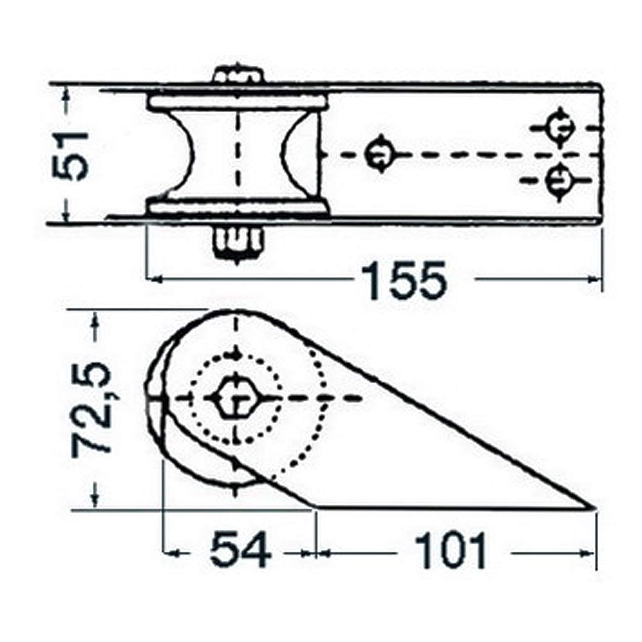 OSCULATI Musone di Prua in Acciaio Inox Lunghezza 155mm, Larghezza 51mm - puleggia di Nylon
