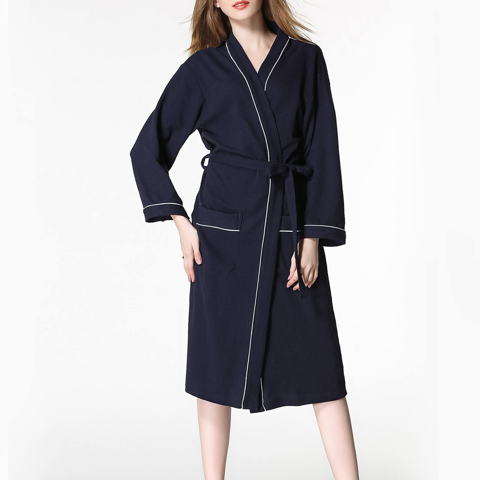Generisch Accappatoio kimono da donna, lungo, in maglia, leggero e morbido, biancheria da notte