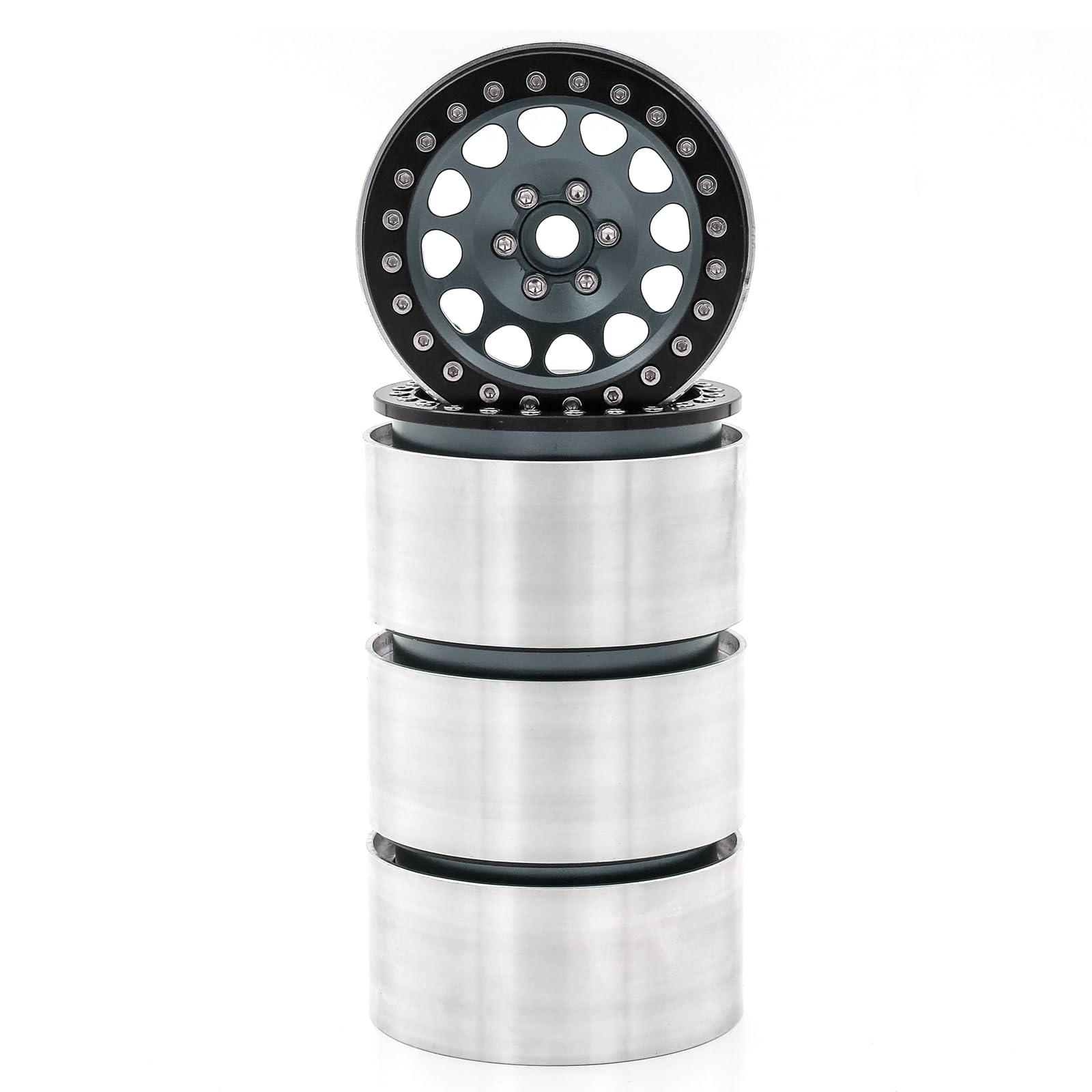 Hanzete Lot de 4 jantes en alliage d'aluminium Beadlock en titane pour voiture télécommandée Trax4 Trax6 Axial Scx10 Rr10 Wraith Yeti 1/8 1/10
