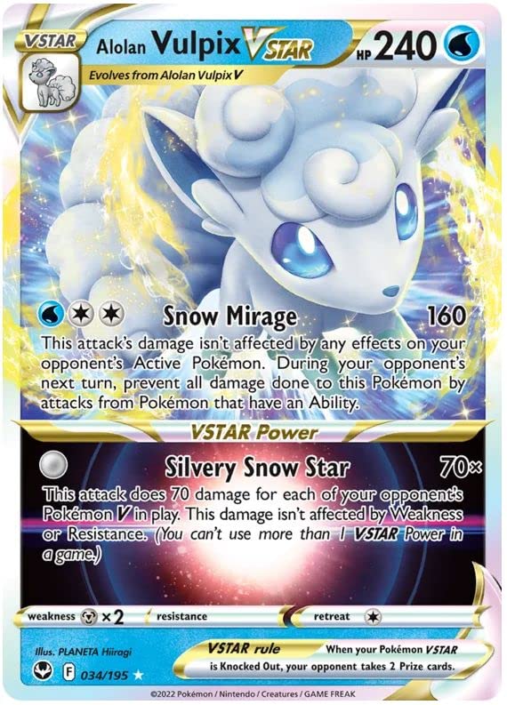 Alolan Vulpix VSTAR 034/195 Rare VSTAR Pokemon Card (SWSH Silver Tempest) + 1x TitanCards Toploader