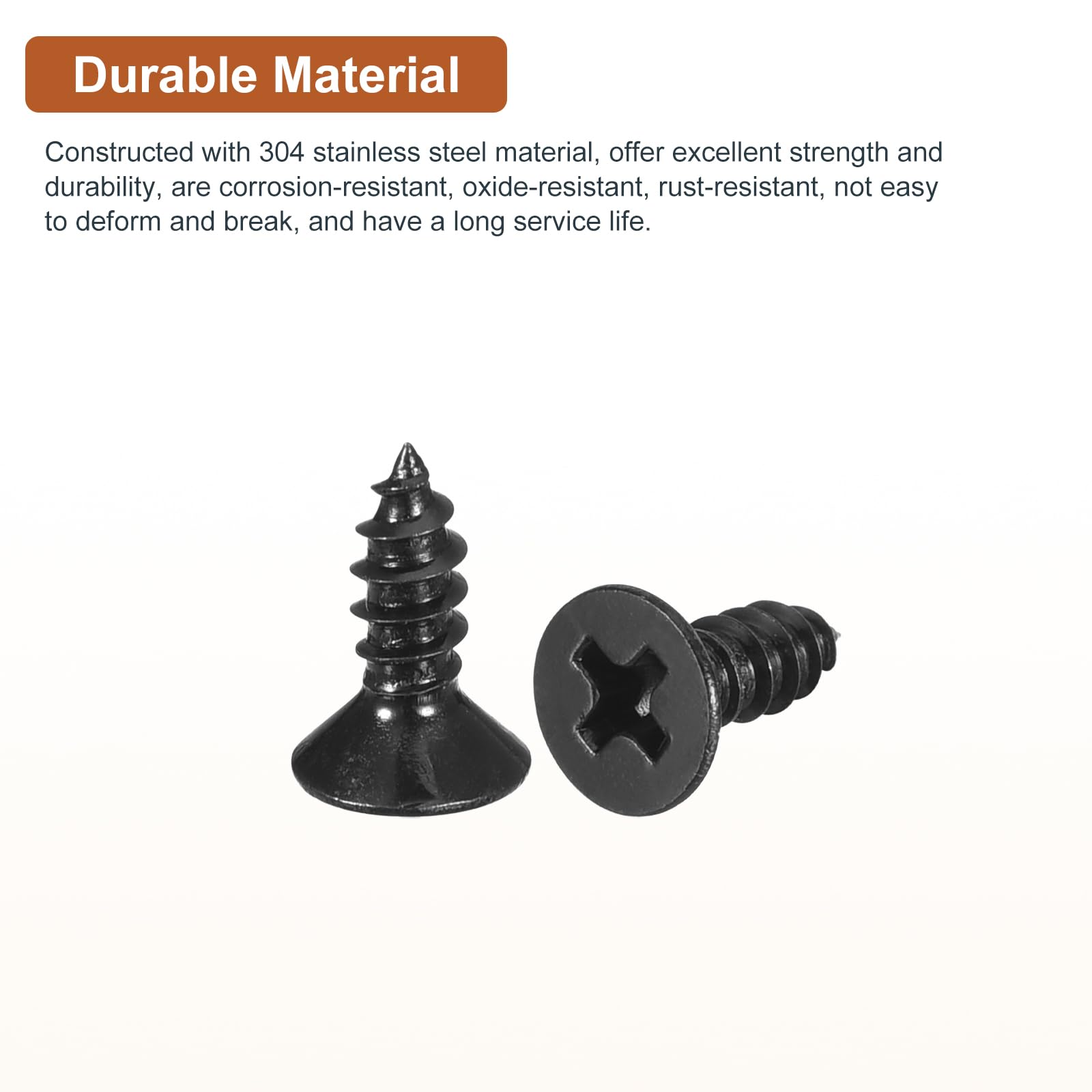 DTGN 100Pcs #6x3/8" Flat Head Wood Screws, 304 Stainless Steel Phillips Self Tapping Screws - Good for Woodworking Furniture - Black - Image 3