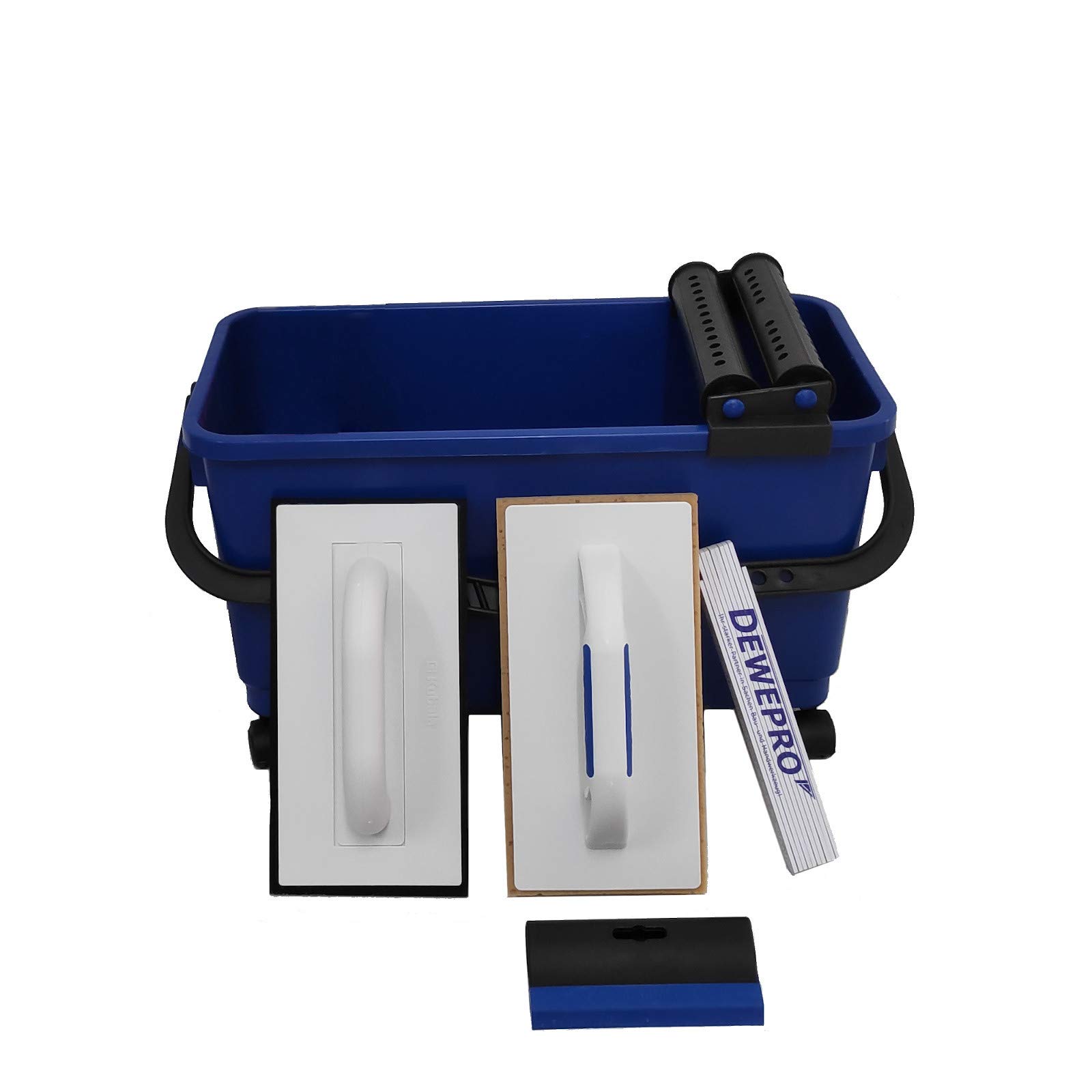 DEWEPRO® Kit Carreleur 8 Pièces S – Seau de Lavage 22L avec Rouleaux, Taloche Éponge, Spatule à Joints, Grille, Taloche en Caoutchouc, Mètre Pliant – Outils Pose Carrelage