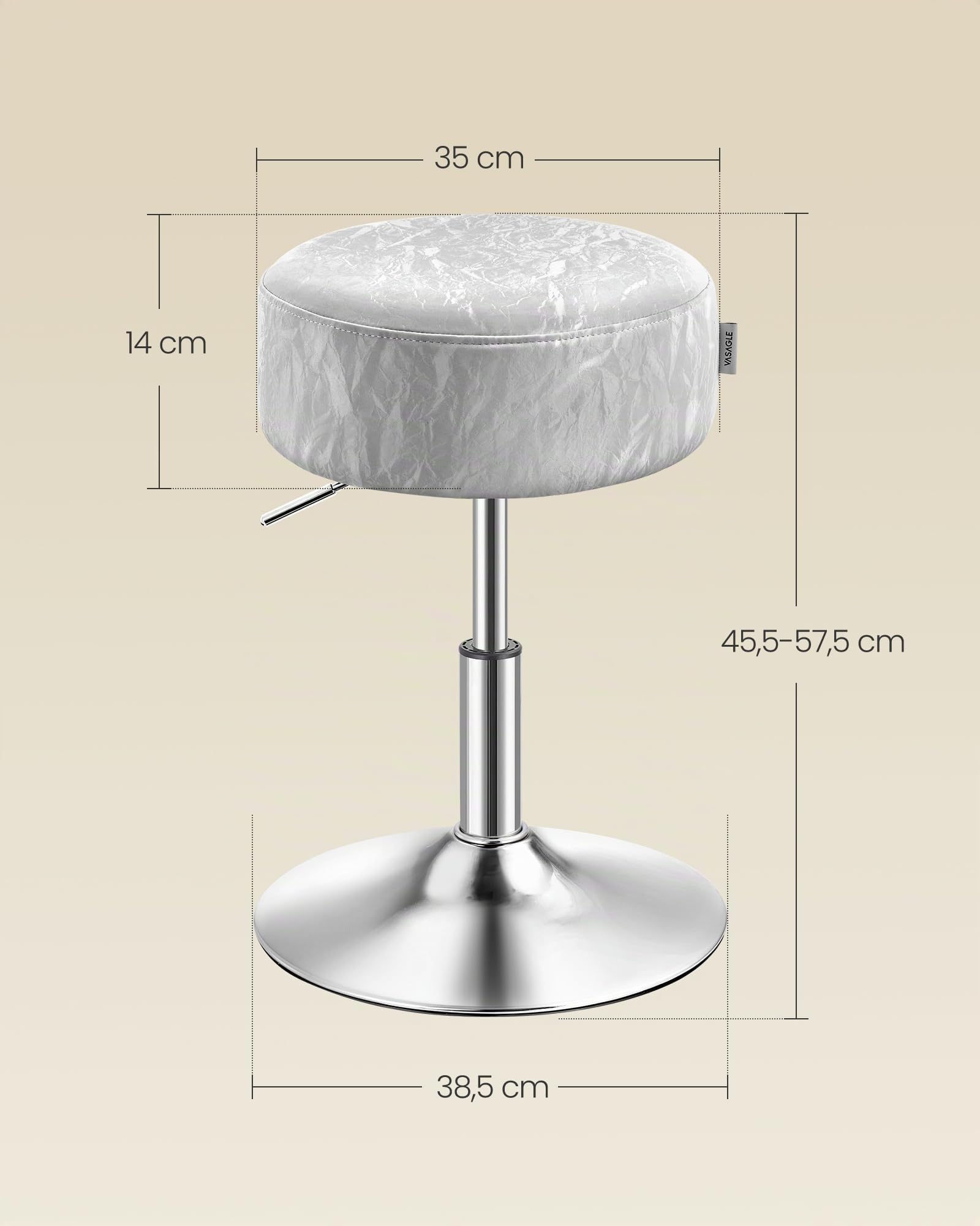 VASAGLE Sgabello da Trucco, Sedia per Toeletta, Regolabile in Altezza, Girevole a 360°, in PU, Seduta Spessa, per Camera da Letto Cucina Sala da Pranzo, Moderno, Grigio Tortora LJB120GD01 | Sedia per Toeletta, in Pelle PU, Seduta Spessa, Moderno, Grigio T