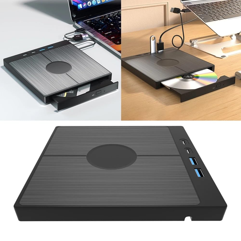 Przenośny odtwarzacz DVD, Zewnętrzny napęd CD/DVD 7 w 1 Odtwarzacz DVD USB 3.0 z 2 portami USB/Type-C