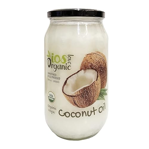 IOS love organic Aceite de coco virgen - Aceite de coco prensado en frío sin refinar para el cabello la piel y la cocina 29 fl oz