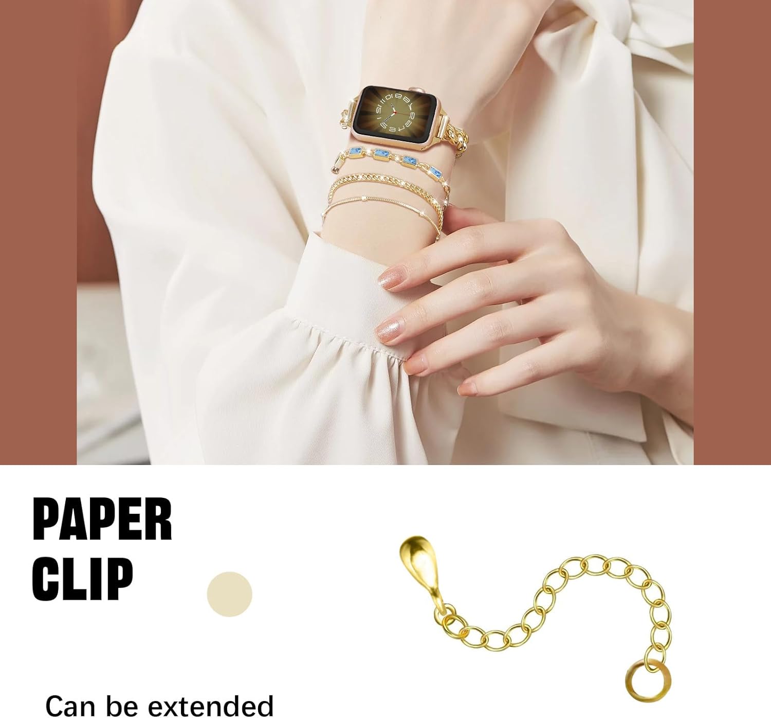VIQIV Gold Watch Band and 3PCS Bracelets Stack Set for Women Compatible with Apple Watch 44/45/46/49/38/40/41/42mm Slim Stainless Steel Metal Straps for iWatch Series 11 10 9 8 7 6 5 4 3 SE Ultra 3 2