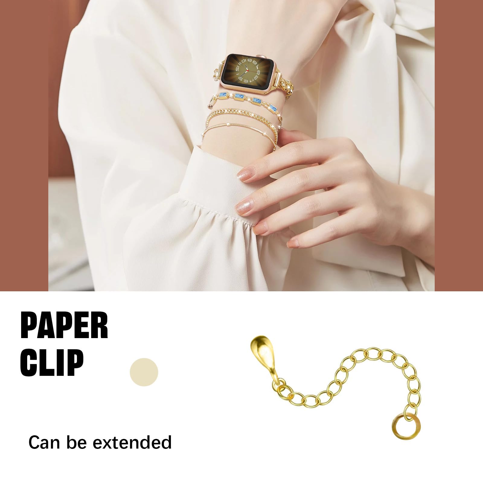Bracelet fin doré pour bracelet Apple Watch 38-49 mm pour femme