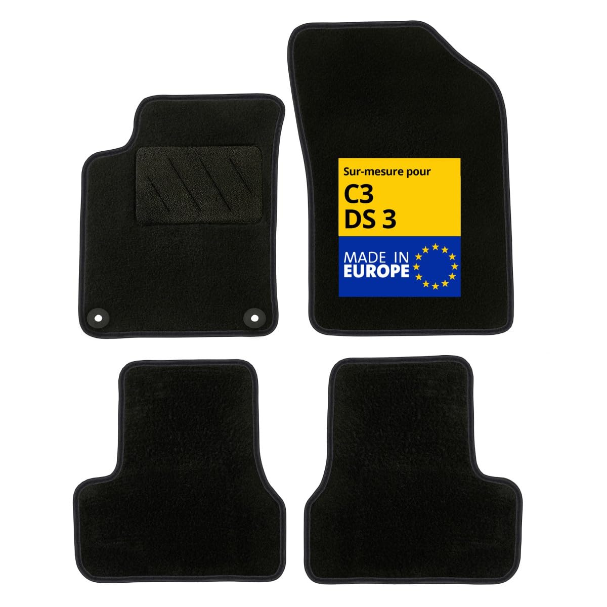 DBS - Car Floor Mats - Tailored for C3/DS3 - With Fixing Clips - Non-Slip Car Floor Mat - Galaxy Carpet - Pack of 4
