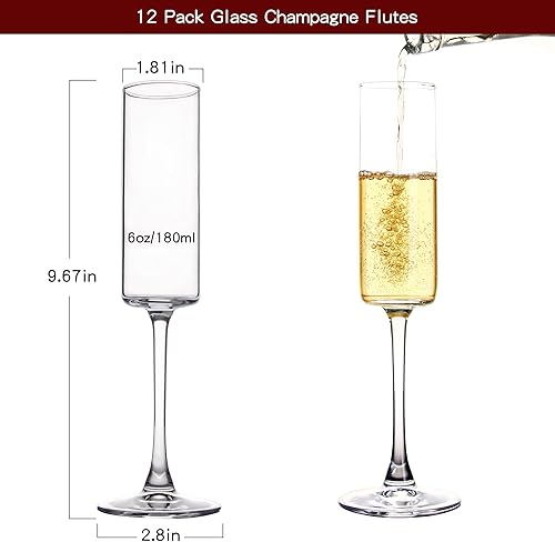 Miniatura 2 de Juego de 12 copas de champán clásicas de 6 onzas, copas de vino espumosas, copas de champán con tallo para fiestas, bodas y hogar, transparente