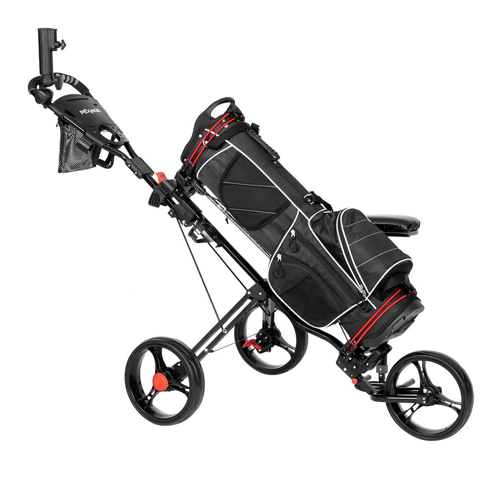 Buy PEXMOR Golf Push Cart, 3 Wheel Folding Golf Trolley w/Seat, Foot