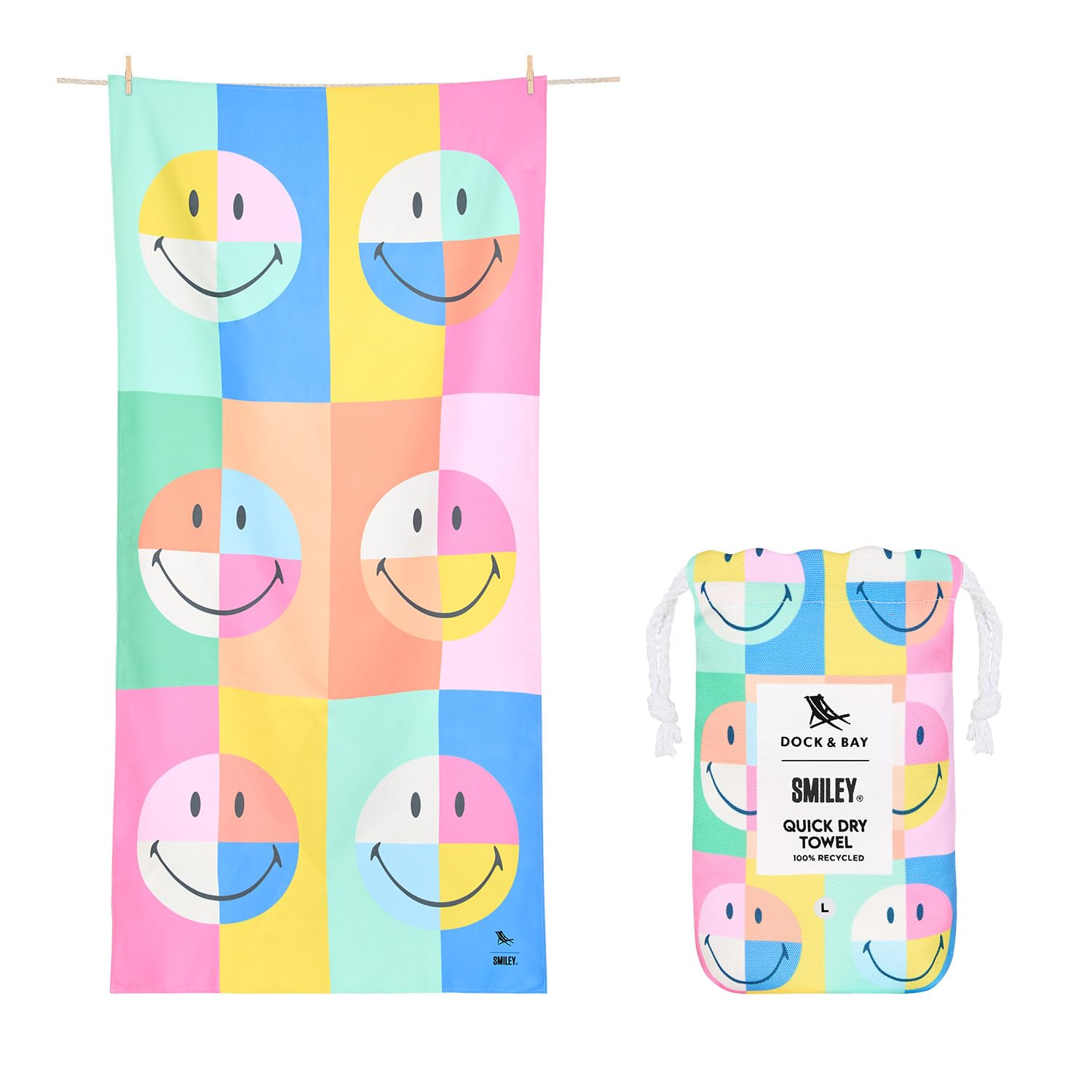 Dock & Bay Beach Towel - Quick Dry, Sand Free - Compact, Lightweight - 100% Recycled - Includes Bag - Calm - Extra Large (200x90cm, 78x35)
