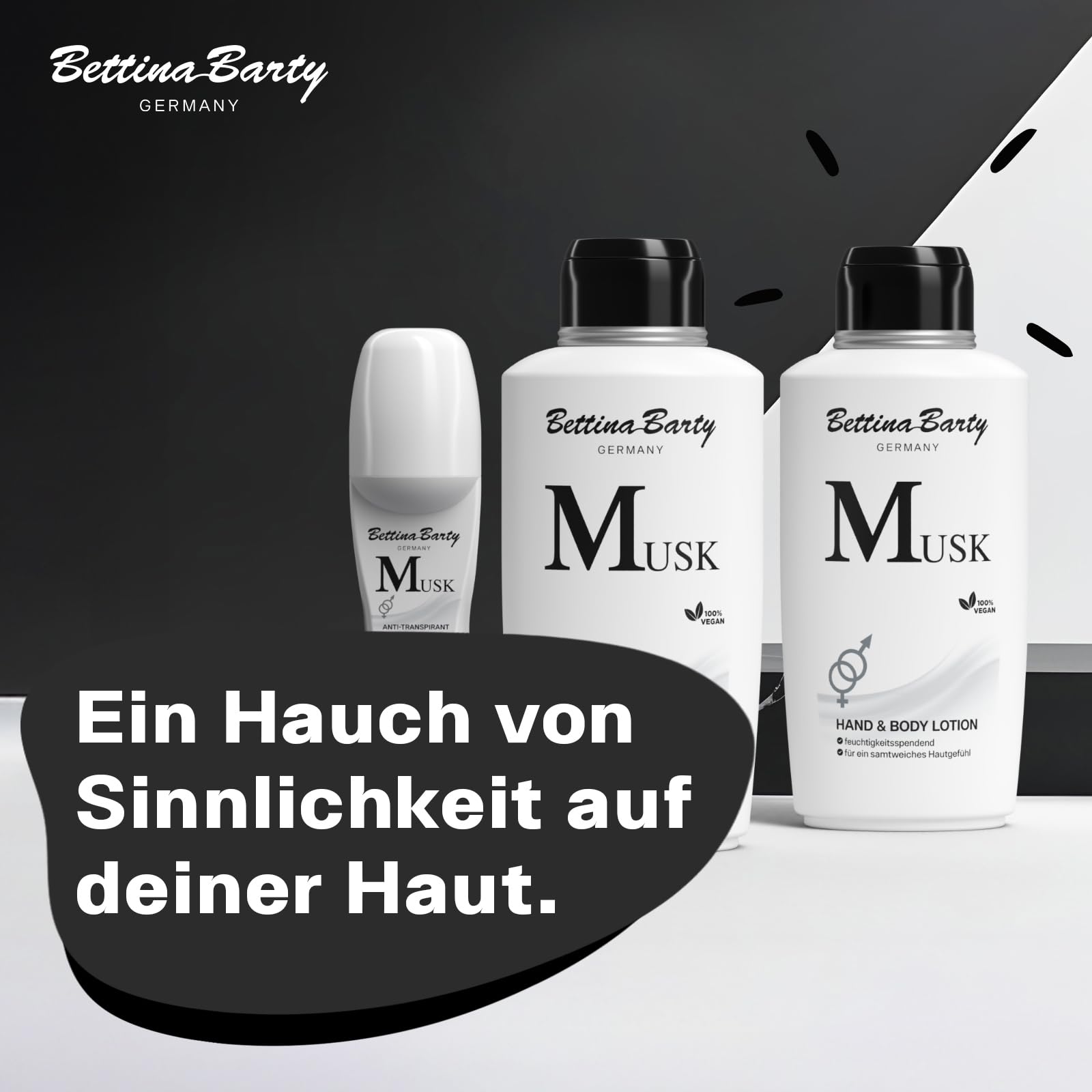 Bettina Barty Musk Hand & Body Lotion 12 x 500 ml – Feuchtigkeitspflege mit sinnlichem Moschusduft für Haut & Hände – Mit schnell einziehender Formel