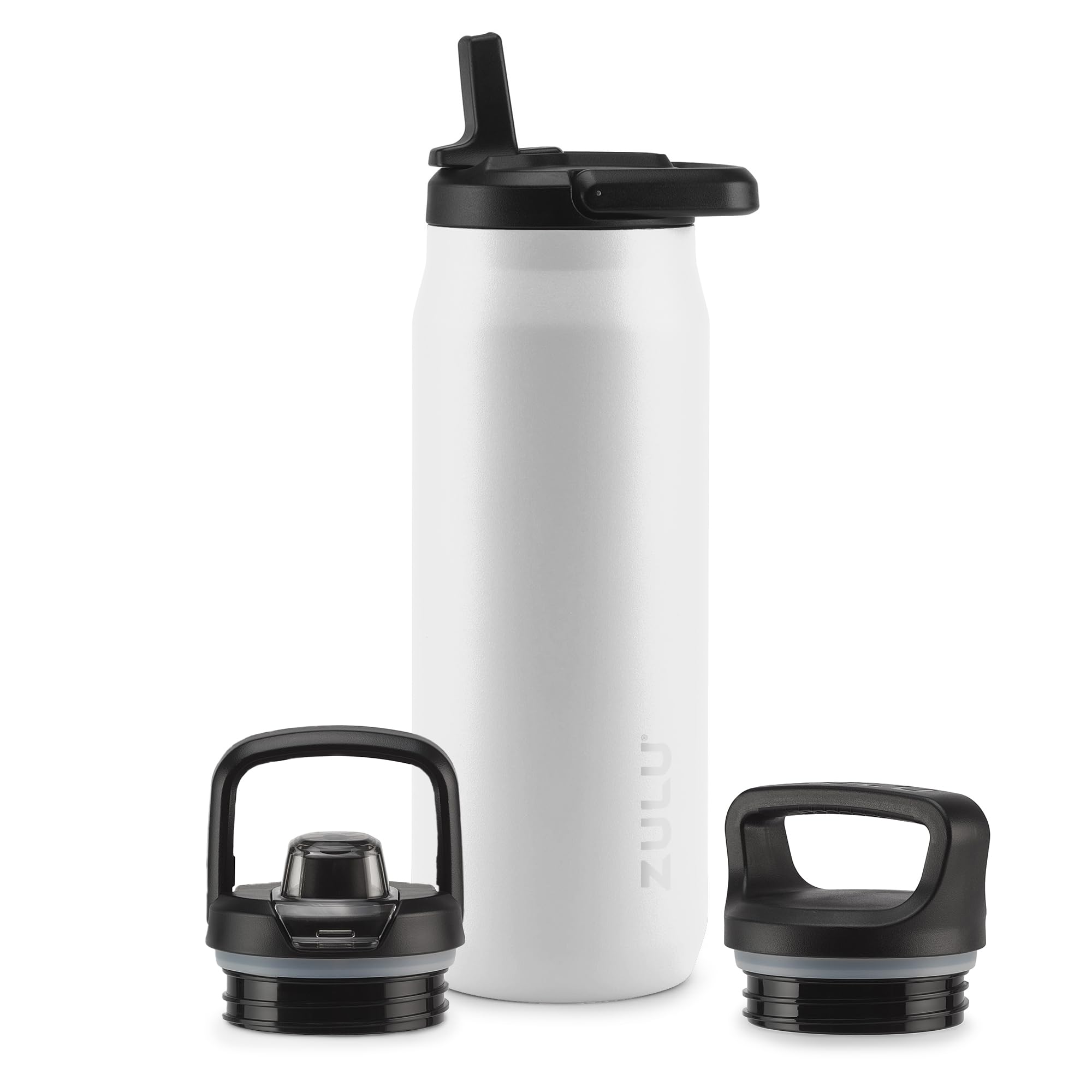 Base 32oz Insulated Stainless Steel Water Bottle, 3 Lids, White