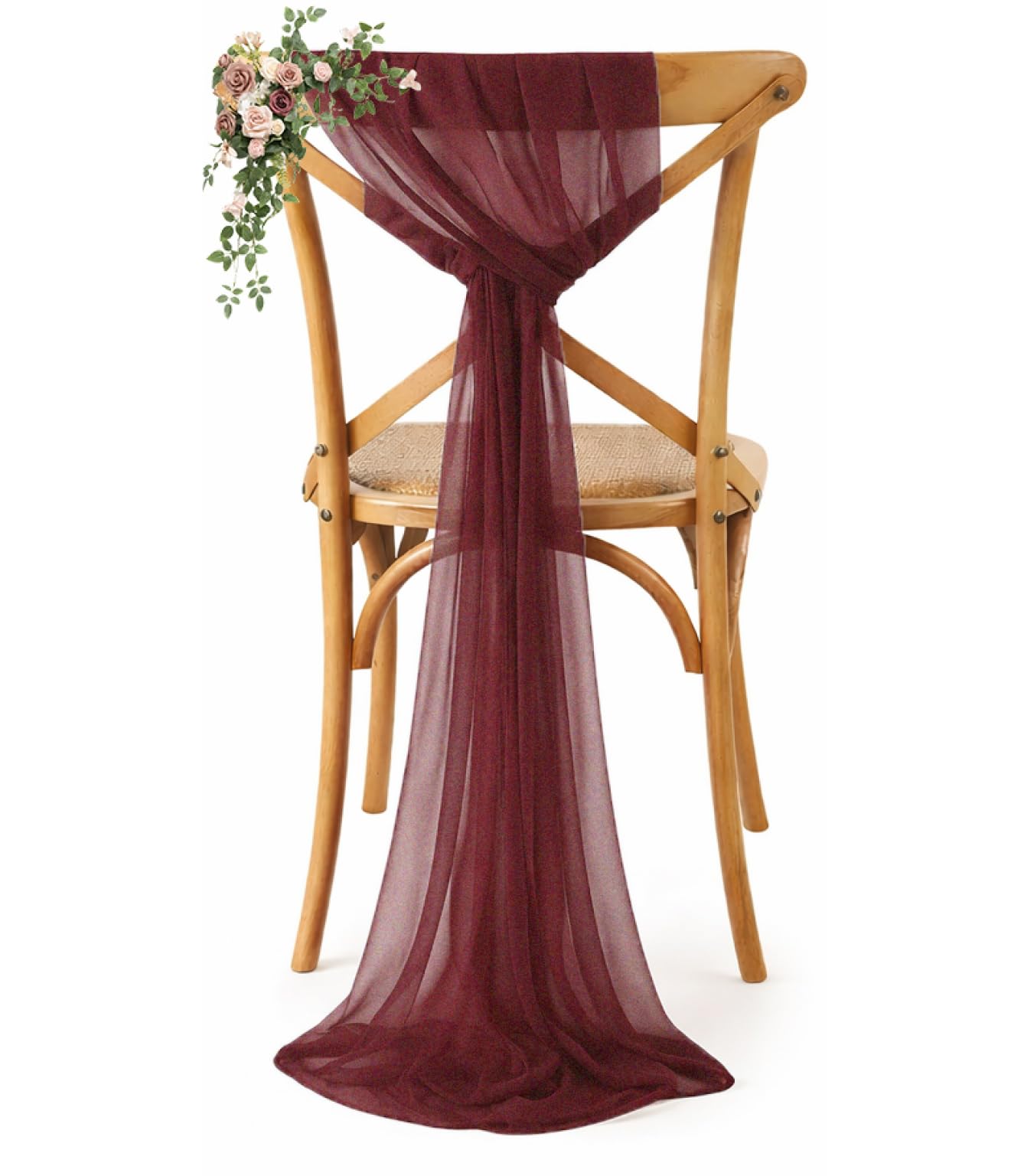 VDS Pack of 50, Burgundy, Sheer Chiffon Chair Sashes Bows Chair Cover Back Tie Ribbon for Wedding Birthday Baby Shower Engagement Ceremony Event Party Banquet Restaurant Dining Chair Decoration