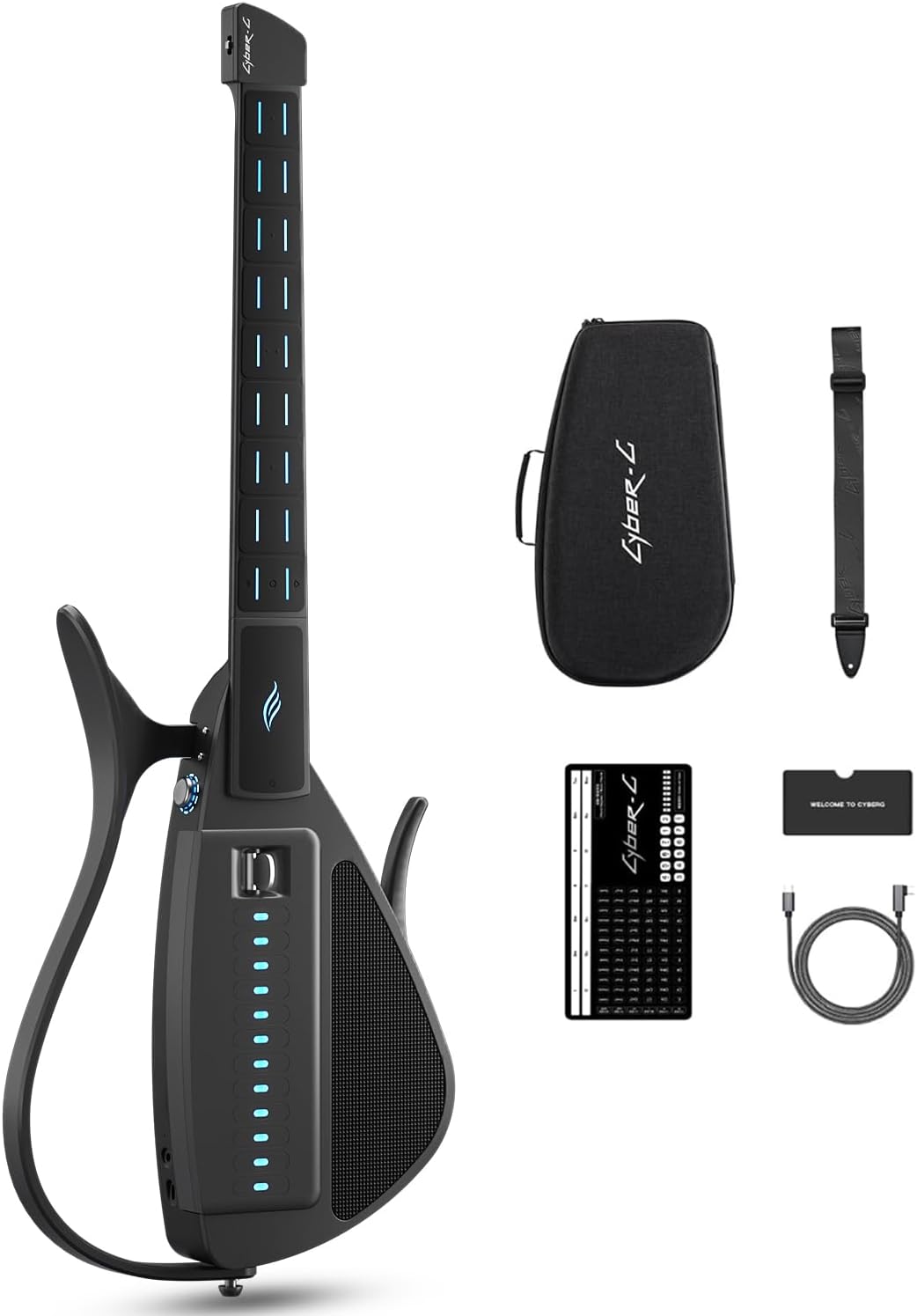 ENYA CYBER-G Smart Stringless Electric Guitar | Foldable Portable Travel Guitar with App-Connected Chord,Looper & Band Mode | Built-in Speaker/Drum Machine | Easy to Learn for Adults/Beginners (Black)