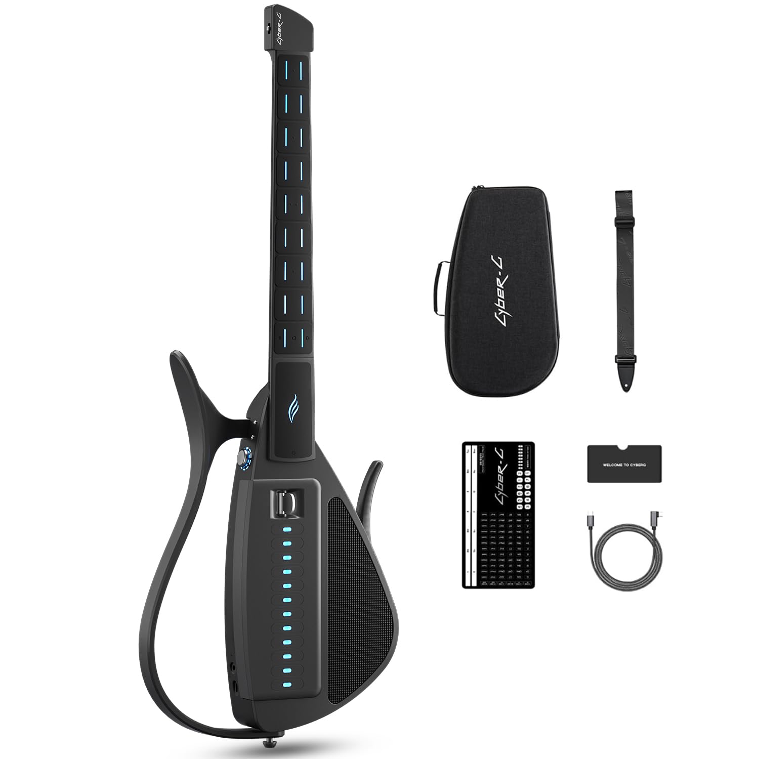ENYA CYBER-G Smart Stringless Electric Guitar | Foldable, Portable, Travel Guitar with App Linked Cord Looper & Band Mode | Built-in Speaker/Drum Machine | For Adults and Beginners Easy Learning