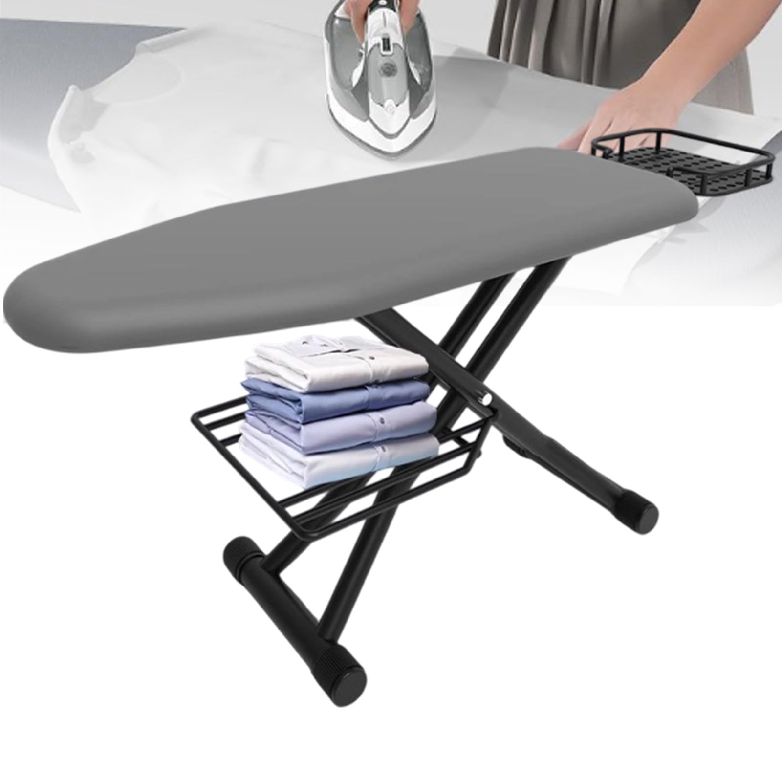 Tabla de planchar resistente con cubierta acolchada gruesa, altura ajustable, soporte de plancha resistente al calor, tabla de calidad profesional para uso doméstico, color gris